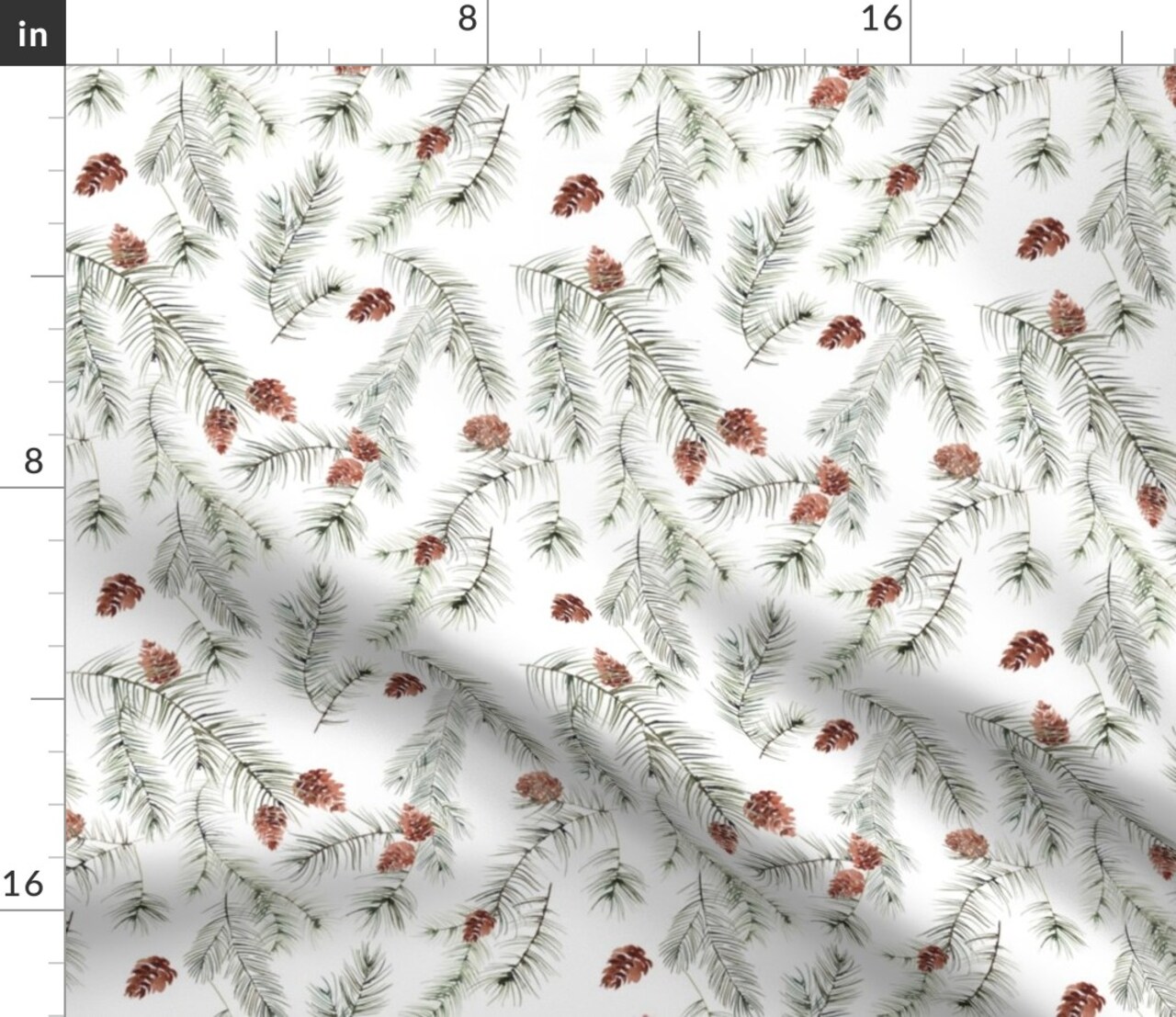 Pinecone Green Spruce Sprigs Winter Woods Watercolor Christmas Holiday Custom Printed Fabric by Spoonflower Various Fabrics by the Yard or Fat Quarter